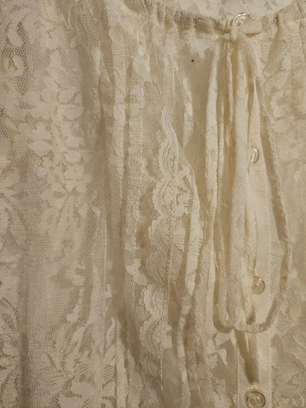 American Rag Lace Boho Top Cream Button Front Tie Neck Size M - Picture 3 of 5